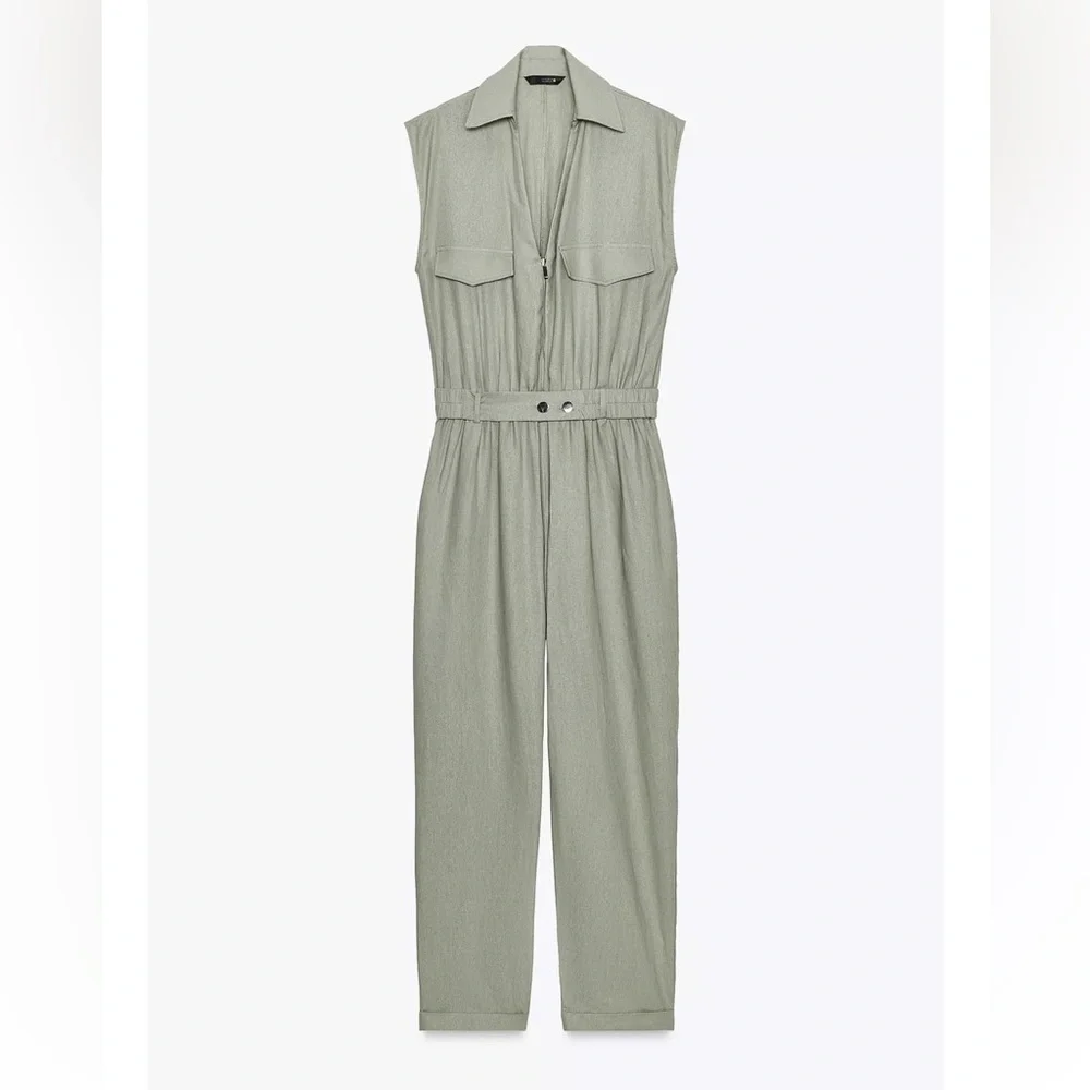 Zara NWT linen belted long jumpsuit 8166/709